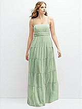 Front View Thumbnail - Celadon Modern Regency Chiffon Tiered Maxi Dress with Tie-Back