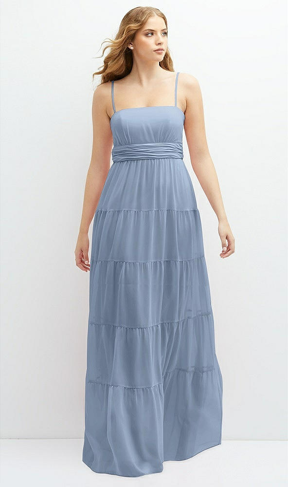 Front View - Cloudy Modern Regency Chiffon Tiered Maxi Dress with Tie-Back