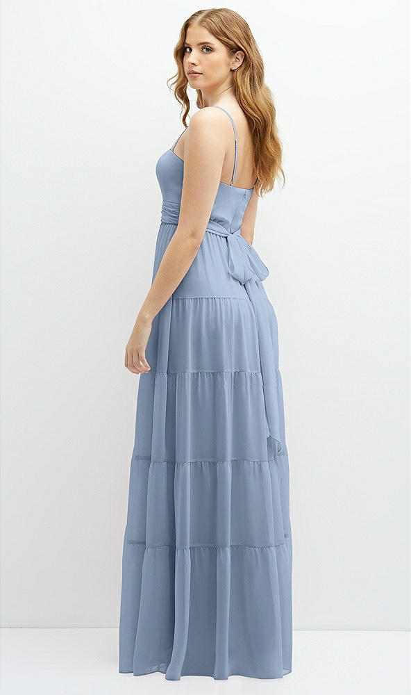 Back View - Cloudy Modern Regency Chiffon Tiered Maxi Dress with Tie-Back