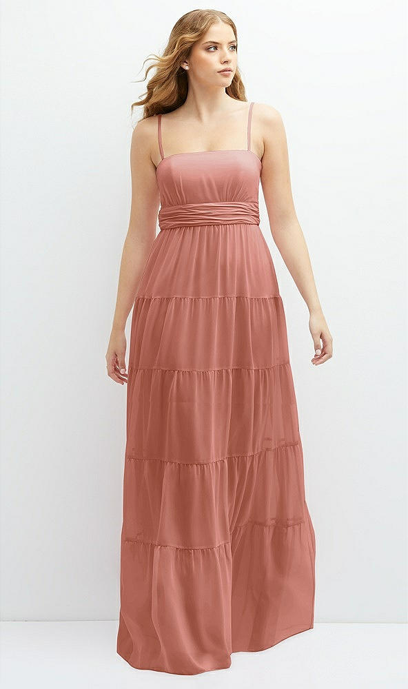 Front View - Desert Rose Modern Regency Chiffon Tiered Maxi Dress with Tie-Back