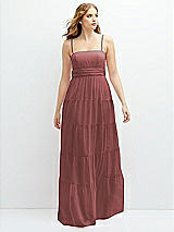 Front View Thumbnail - English Rose Modern Regency Chiffon Tiered Maxi Dress with Tie-Back
