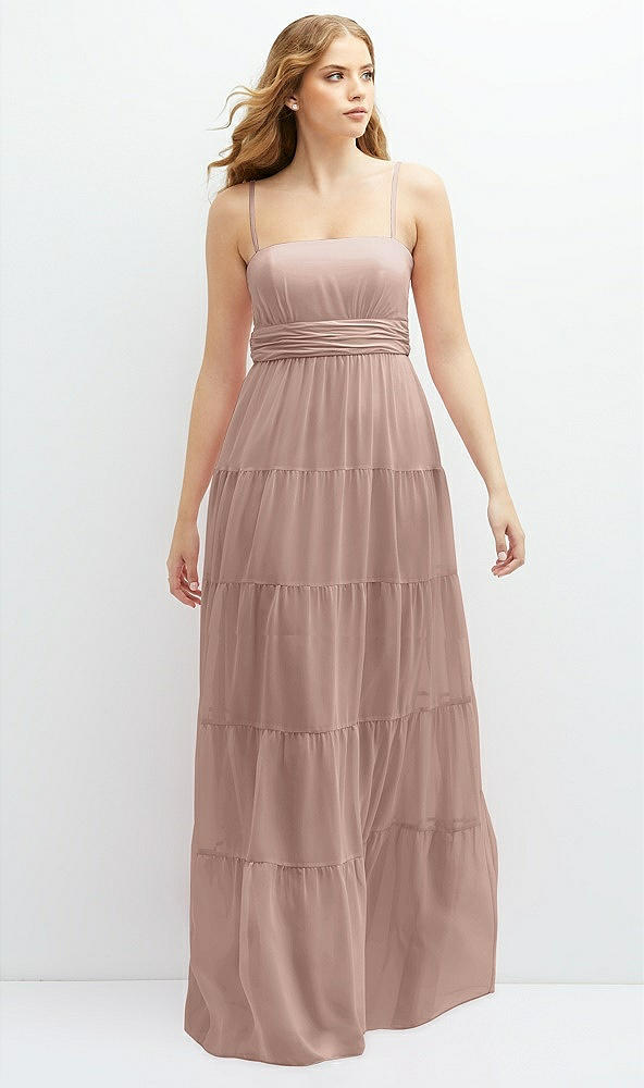 Front View - Neu Nude Modern Regency Chiffon Tiered Maxi Dress with Tie-Back