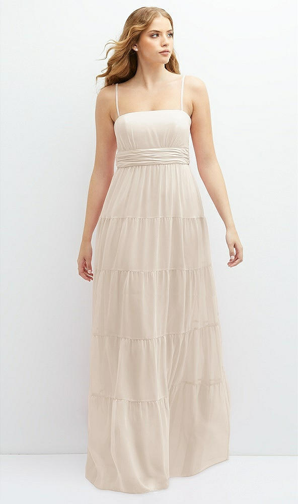 Front View - Oat Modern Regency Chiffon Tiered Maxi Dress with Tie-Back