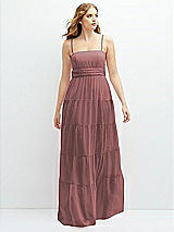 Front View Thumbnail - Rosewood Modern Regency Chiffon Tiered Maxi Dress with Tie-Back