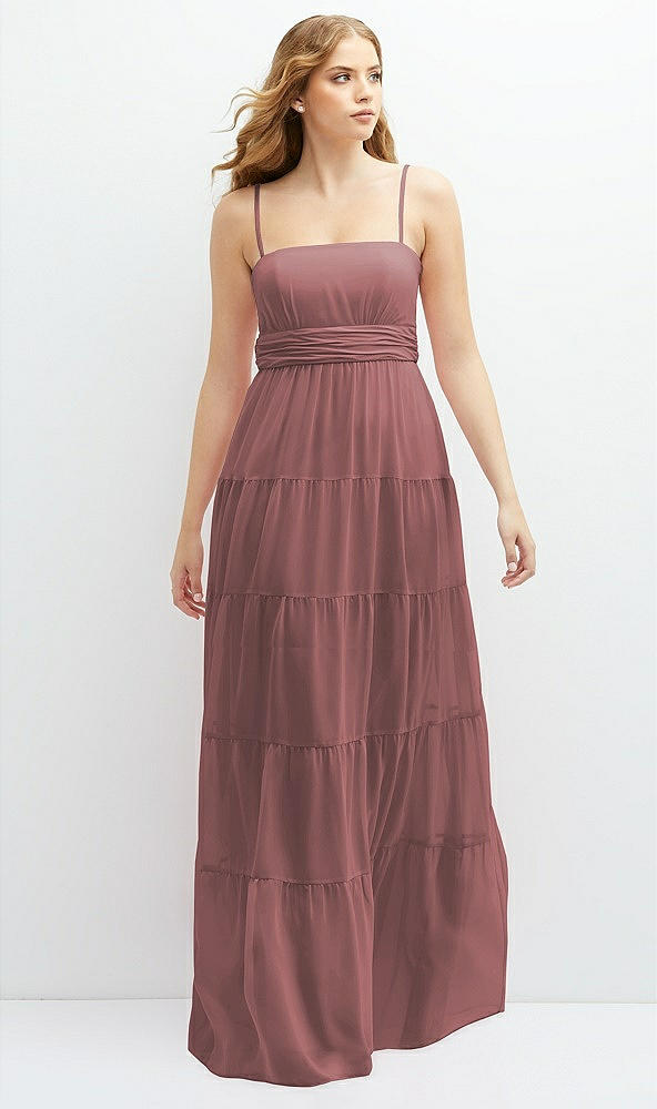 Front View - Rosewood Modern Regency Chiffon Tiered Maxi Dress with Tie-Back