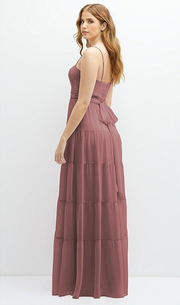 Back View - Rosewood Modern Regency Chiffon Tiered Maxi Dress with Tie-Back