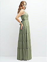 Side View Thumbnail - Sage Modern Regency Chiffon Tiered Maxi Dress with Tie-Back