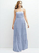 Front View Thumbnail - Sky Blue Modern Regency Chiffon Tiered Maxi Dress with Tie-Back