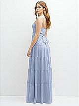 Rear View Thumbnail - Sky Blue Modern Regency Chiffon Tiered Maxi Dress with Tie-Back