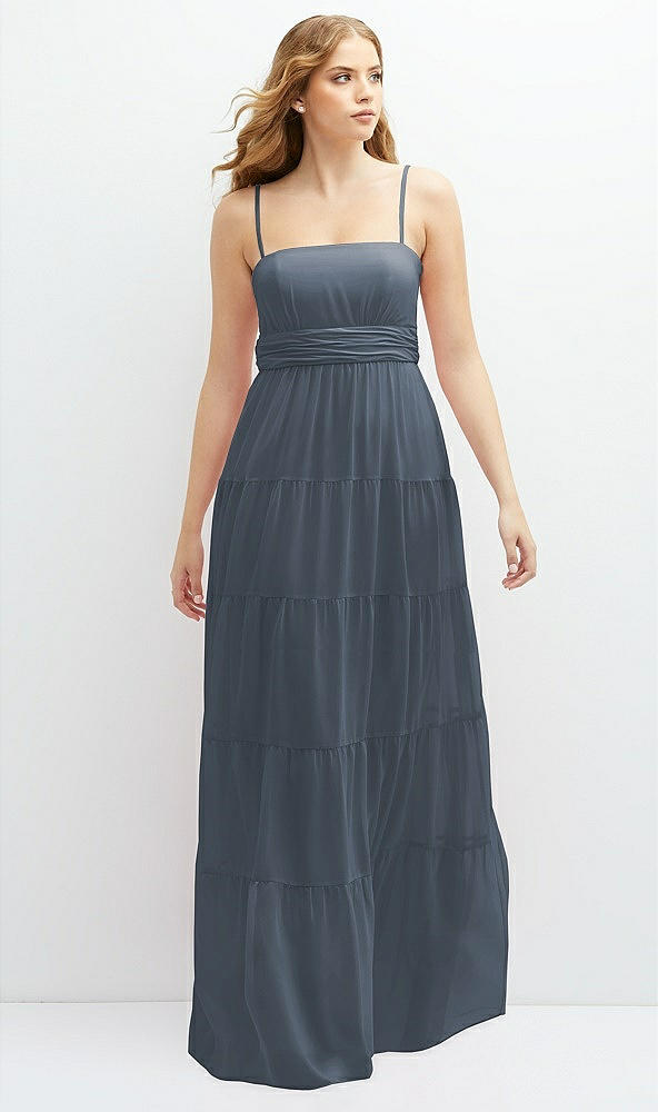 Front View - Silverstone Modern Regency Chiffon Tiered Maxi Dress with Tie-Back