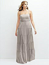 Front View Thumbnail - Taupe Modern Regency Chiffon Tiered Maxi Dress with Tie-Back