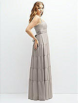 Side View Thumbnail - Taupe Modern Regency Chiffon Tiered Maxi Dress with Tie-Back