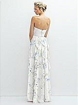 Rear View Thumbnail - Bleu Garden Strapless Vertical Ruffle Chiffon Maxi Dress with Flower Detail