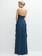 Rear View Thumbnail - Dusk Blue Strapless Vertical Ruffle Chiffon Maxi Dress with Flower Detail