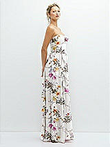 Side View Thumbnail - Butterfly Botanica Ivory Strapless Vertical Ruffle Chiffon Maxi Dress with Flower Detail