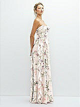 Side View Thumbnail - Blush Garden Strapless Vertical Ruffle Chiffon Maxi Dress with Flower Detail