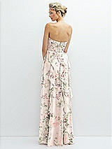 Rear View Thumbnail - Blush Garden Strapless Vertical Ruffle Chiffon Maxi Dress with Flower Detail