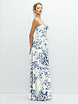 Side View Thumbnail - Cottage Rose Dusk Blue Strapless Vertical Ruffle Chiffon Maxi Dress with Flower Detail