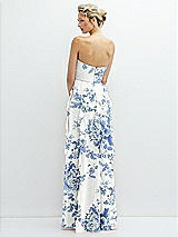 Rear View Thumbnail - Cottage Rose Dusk Blue Strapless Vertical Ruffle Chiffon Maxi Dress with Flower Detail