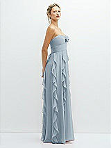 Side View Thumbnail - Mist Strapless Vertical Ruffle Chiffon Maxi Dress with Flower Detail