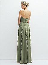 Rear View Thumbnail - Sage Strapless Vertical Ruffle Chiffon Maxi Dress with Flower Detail