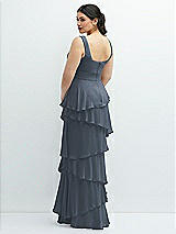 Rear View Thumbnail - Silverstone Asymmetrical Tiered Ruffle Chiffon Maxi Dress with Handworked Flowers Detail
