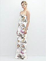Side View Thumbnail - Butterfly Botanica Ivory Strapless Asymmetrical Tiered Ruffle Chiffon Maxi Dress with Handworked Flower Detail