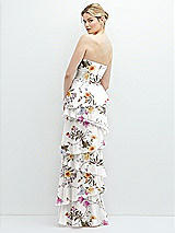 Rear View Thumbnail - Butterfly Botanica Ivory Strapless Asymmetrical Tiered Ruffle Chiffon Maxi Dress with Handworked Flower Detail