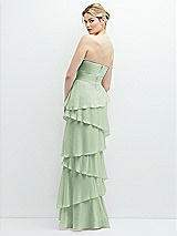 Rear View Thumbnail - Celadon Strapless Asymmetrical Tiered Ruffle Chiffon Maxi Dress with Handworked Flower Detail