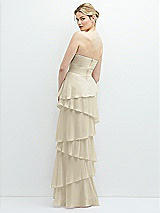 Rear View Thumbnail - Champagne Strapless Asymmetrical Tiered Ruffle Chiffon Maxi Dress with Handworked Flower Detail