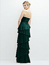 Rear View Thumbnail - Evergreen Strapless Asymmetrical Tiered Ruffle Chiffon Maxi Dress with Handworked Flower Detail