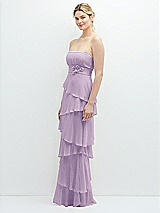Side View Thumbnail - Pale Purple Strapless Asymmetrical Tiered Ruffle Chiffon Maxi Dress with Handworked Flower Detail