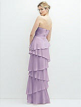 Rear View Thumbnail - Pale Purple Strapless Asymmetrical Tiered Ruffle Chiffon Maxi Dress with Handworked Flower Detail