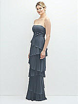 Side View Thumbnail - Silverstone Strapless Asymmetrical Tiered Ruffle Chiffon Maxi Dress with Handworked Flower Detail