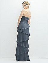 Rear View Thumbnail - Silverstone Strapless Asymmetrical Tiered Ruffle Chiffon Maxi Dress with Handworked Flower Detail