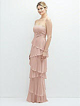 Side View Thumbnail - Toasted Sugar Strapless Asymmetrical Tiered Ruffle Chiffon Maxi Dress with Handworked Flower Detail