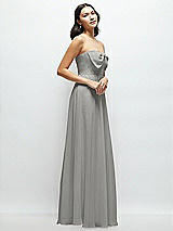 Side View Thumbnail - Chelsea Gray Strapless Chiffon Maxi Dress with Oversized Bow Bodice