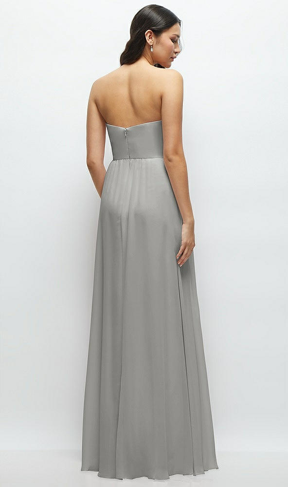 Back View - Chelsea Gray Strapless Chiffon Maxi Dress with Oversized Bow Bodice