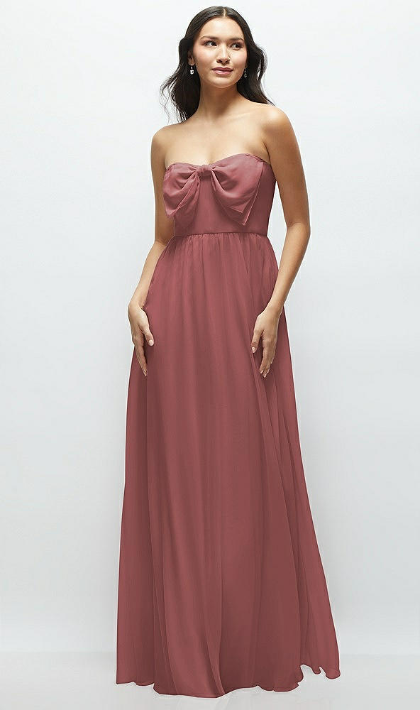 Front View - English Rose Strapless Chiffon Maxi Dress with Oversized Bow Bodice