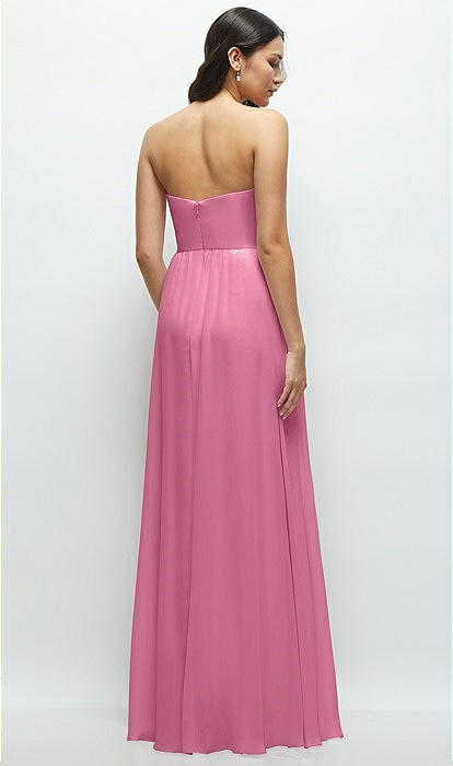 Long strapless chiffon clearance dress and pleated bodice