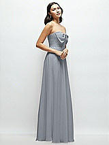 Side View Thumbnail - Platinum Strapless Chiffon Maxi Dress with Oversized Bow Bodice