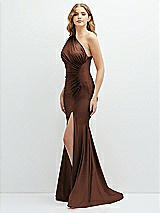 Alt View 1 Thumbnail - Cognac Asymmetrical Open-Back One-Shoulder Stretch Satin Mermaid Dress