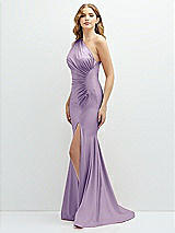 Alt View 1 Thumbnail - Pale Purple Asymmetrical Open-Back One-Shoulder Stretch Satin Mermaid Dress