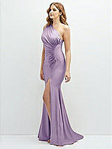 Side View Thumbnail - Pale Purple Asymmetrical Open-Back One-Shoulder Stretch Satin Mermaid Dress