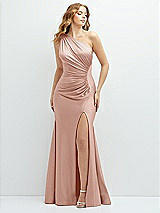Front View Thumbnail - Toasted Sugar Asymmetrical Open-Back One-Shoulder Stretch Satin Mermaid Dress