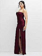 Side View Thumbnail - Cabernet Strapless Stretch Satin Corset Dress with Draped Column Skirt