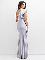 Rear View Thumbnail - Silver Dove One-Shoulder Stretch Satin Mermaid Dress with Cascade Ruffle Flamenco Skirt