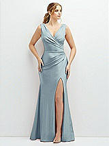 Front View Thumbnail - Mist Draped Wrap Stretch Satin Mermaid Dress with Horsehair Hem