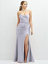 Front View Thumbnail - Silver Dove Strapless Basque-Neck Draped Stretch Satin Mermaid Dress with Horsehair Hem