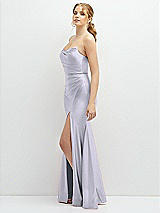 Side View Thumbnail - Silver Dove Strapless Basque-Neck Draped Stretch Satin Mermaid Dress with Horsehair Hem